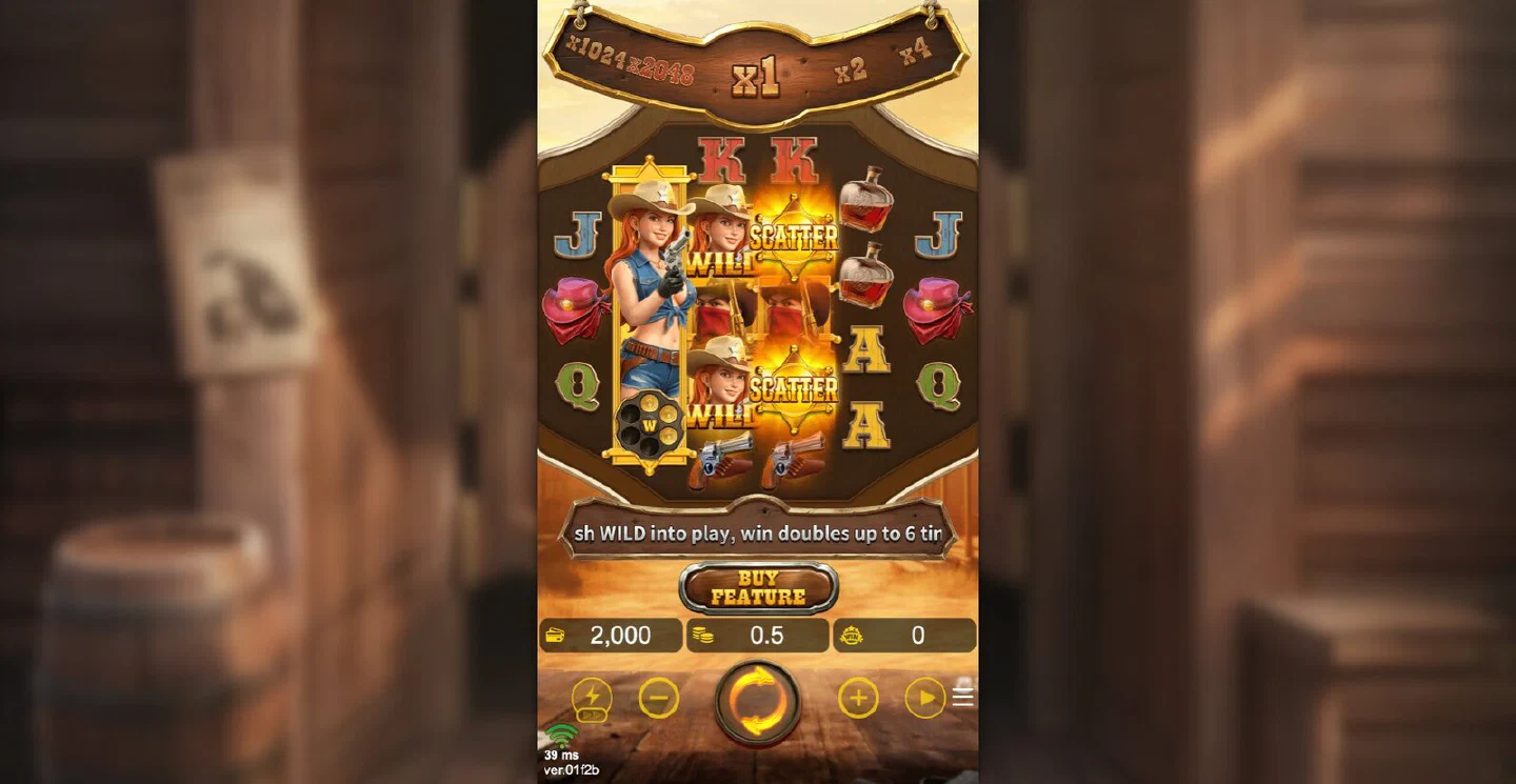 The Wild Bounty Queen 2048 base game at rest with the wallet, the ladder and the BUY FEATURE button